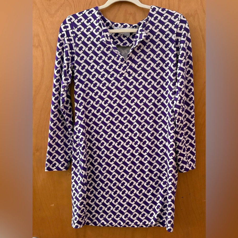 Diane Von Furstenberg Reina Violet & Cream Iconic Chain Link Silk Mini Dress 12